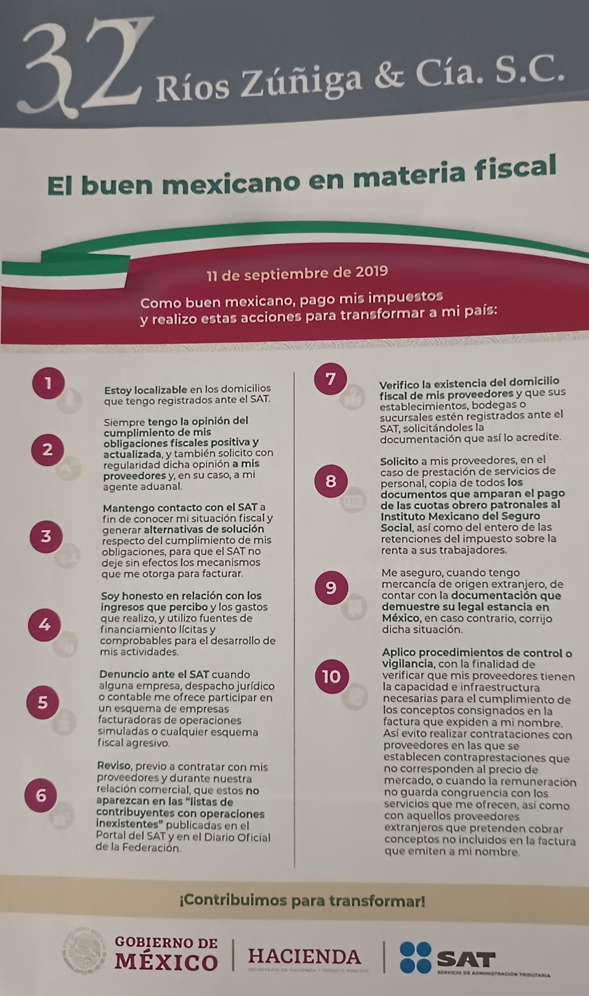 Infografía "El buen mexicano en materia fiscal" del despacho Ríos Zúñiga