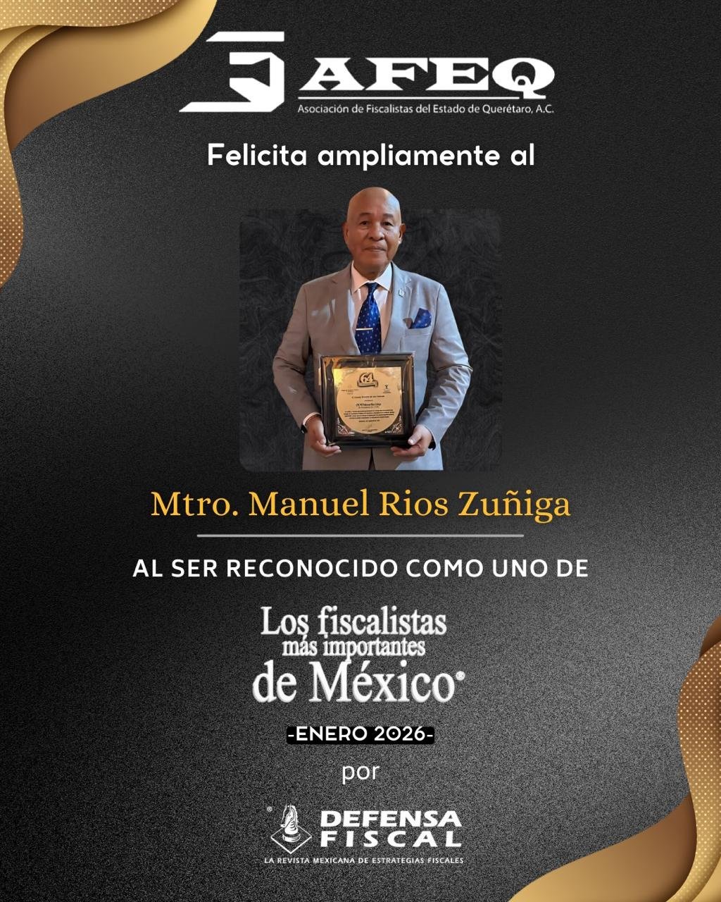 Reconocimiento de la revista Defensa Fiscal a Manuel Ríos Zúñiga 2026